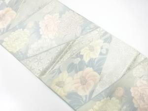 アンティーク　切りばめ風　牡丹に椿模様織り出し袋帯（材料）